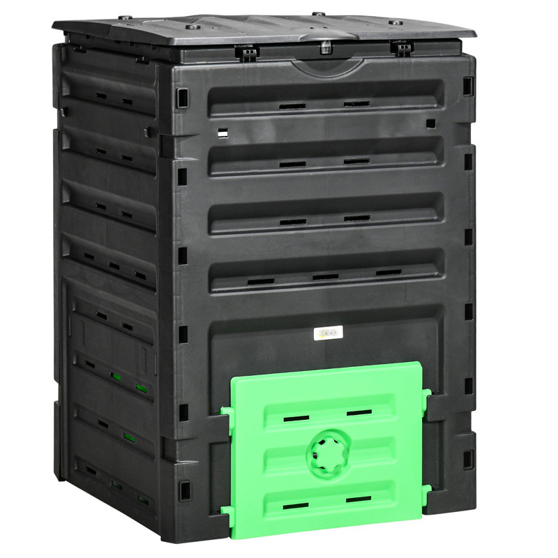 Appareil de compostage de 120 gallons à partir de -, 80 évents pour sol humide, 2 portes coulissantes, robustes et légères, formation rapide en bac noir, solide et robuste,