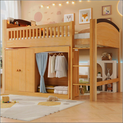 Lit mezzanine avec armoire de rangement, garde-robe et DEL