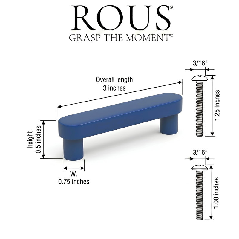 ROUS Hardware Mid-Century Modern Cabinet Handle 1-Count, 3'', Polo (Navy Blue)