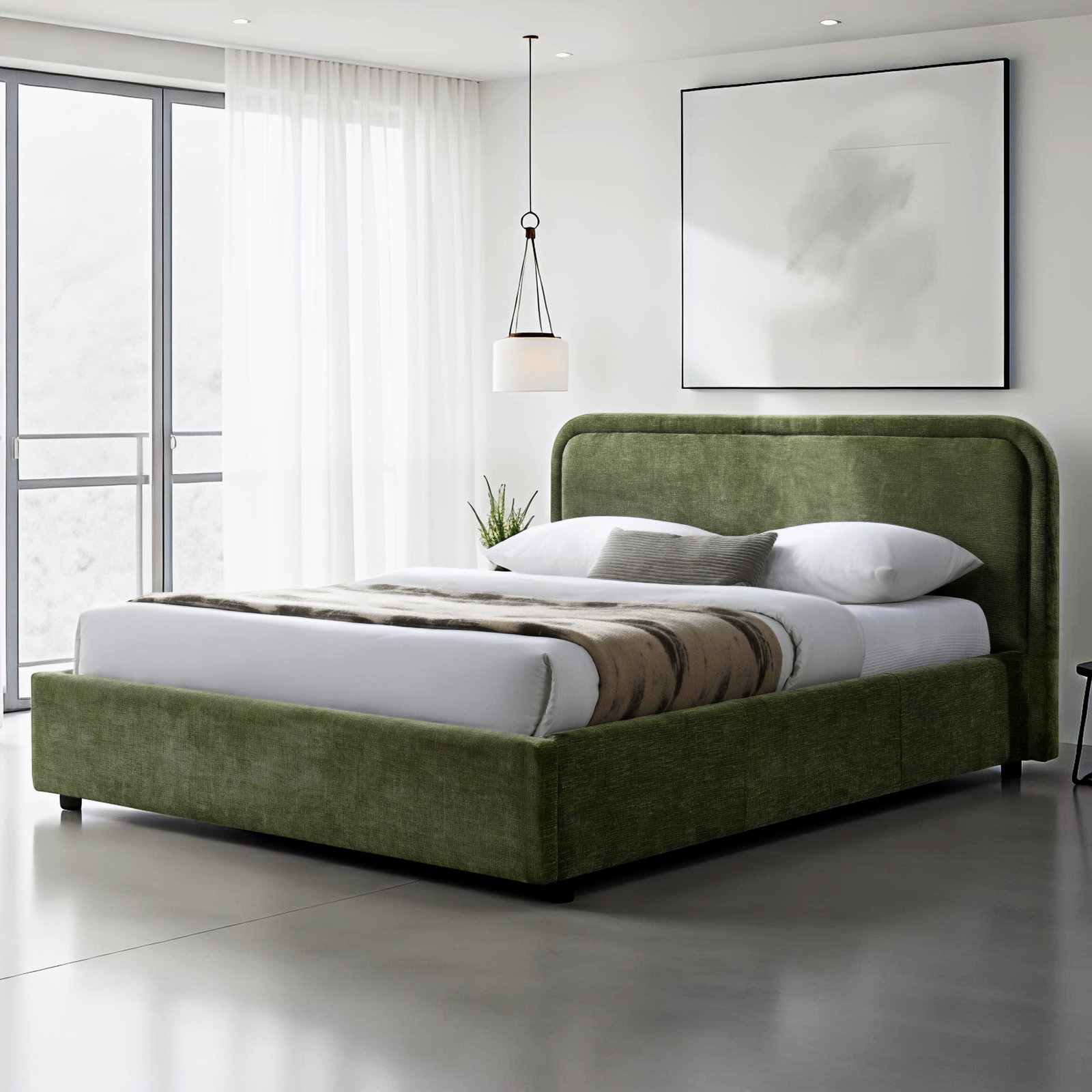 Baneza Platform Bed, Queen, Moss Green