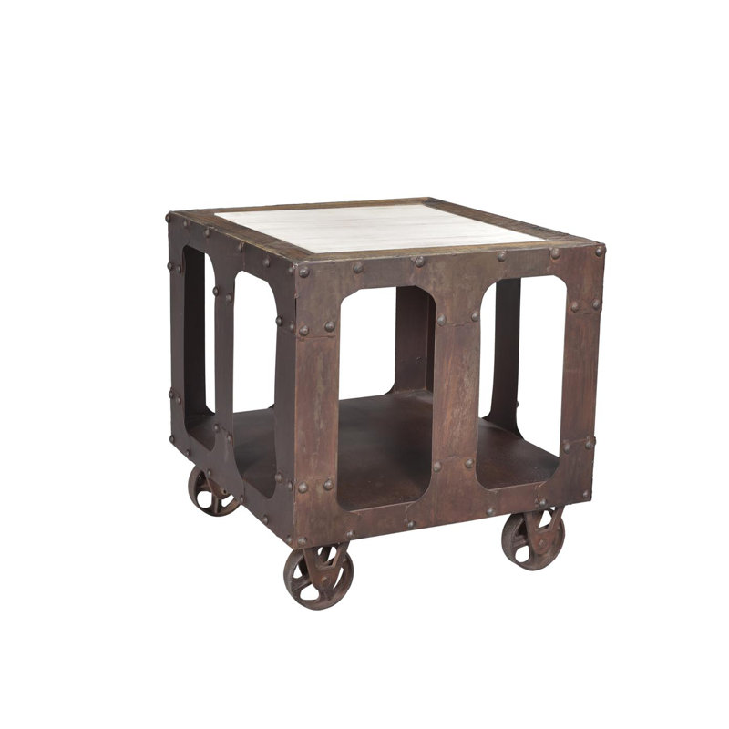 Table de bout en bois et en fer Lakela, 24 x 24 x 24, Marbre