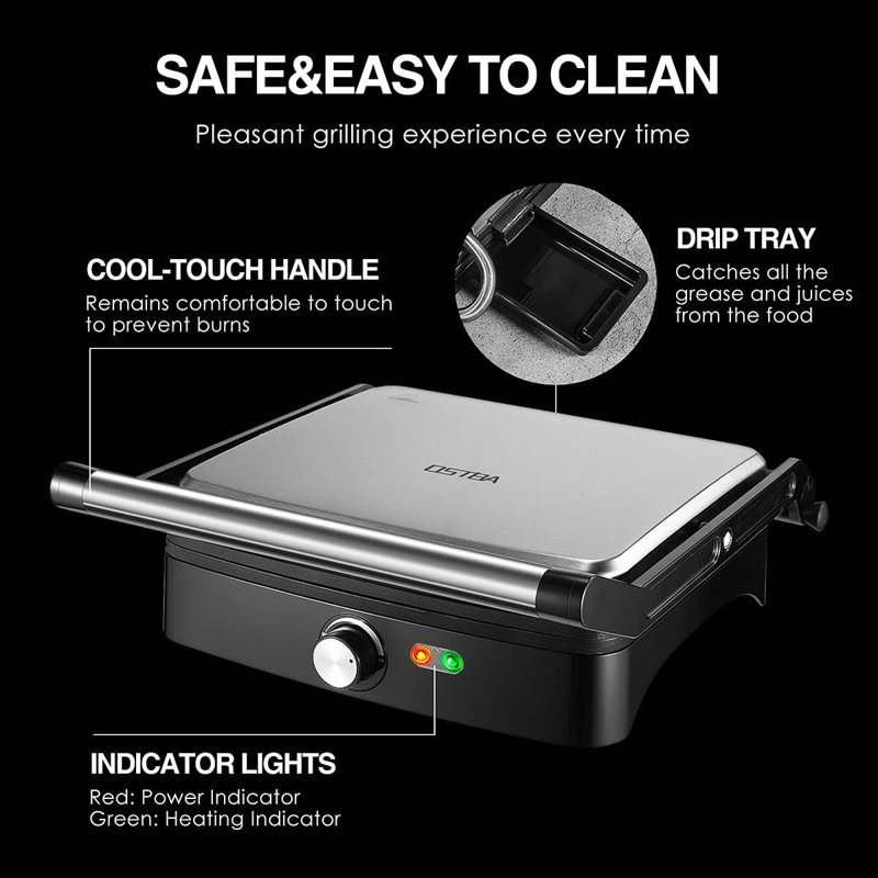 1200W Adjustable‑Temp 4‑Slice Panini Press Grill