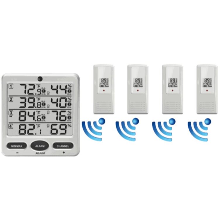 Ambient Weather WS-10-X4 Wireless Indoor/Outdoor 8 Channel Thermo-Hygrometer with Four Remote Sensors