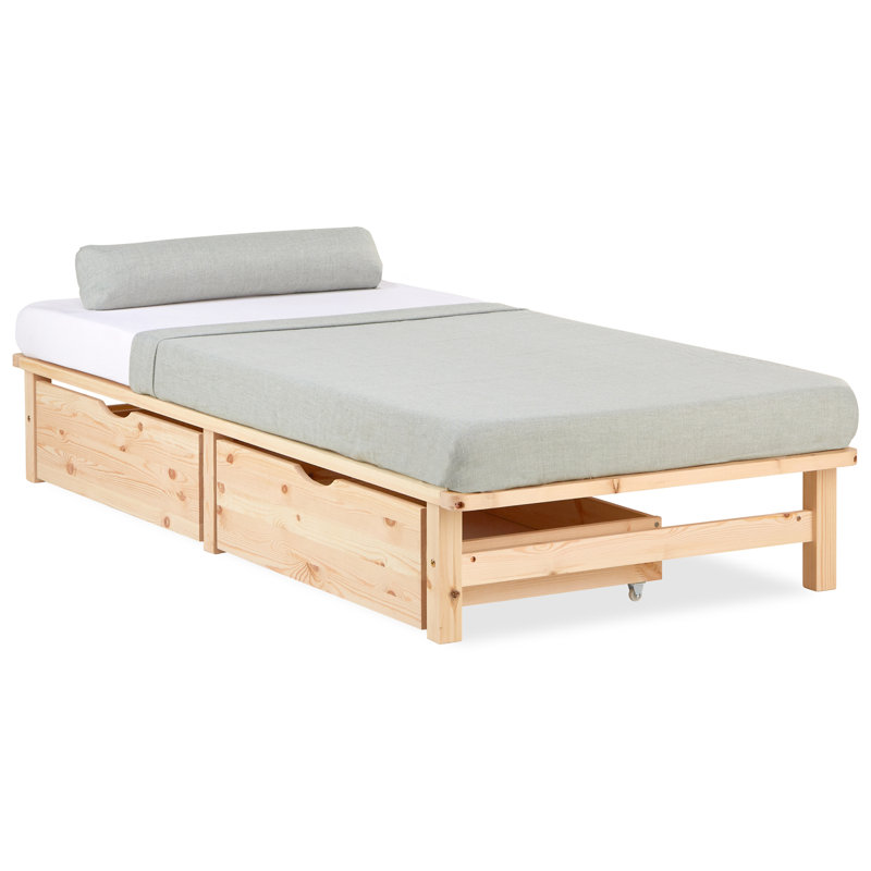 Pallet bed 90 x 200cm with bed frame, Nature, European Single (90 x 200cm)