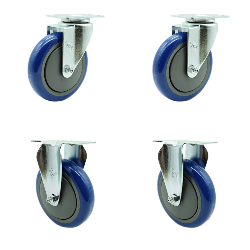 Ensemble de 4 roulettes pivotantes en polyuréthane 4 pièces, Bleu
