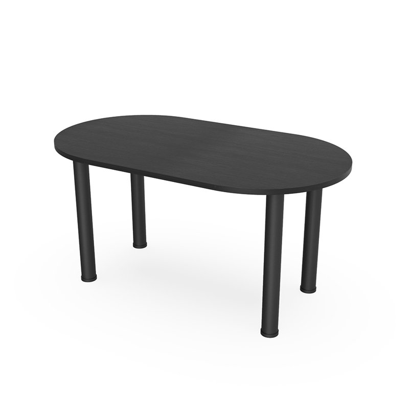 Table de conférence en forme de piste de course avec pieds de poteau, L 72 po x l 36 po, Blanc classique, Noir mat