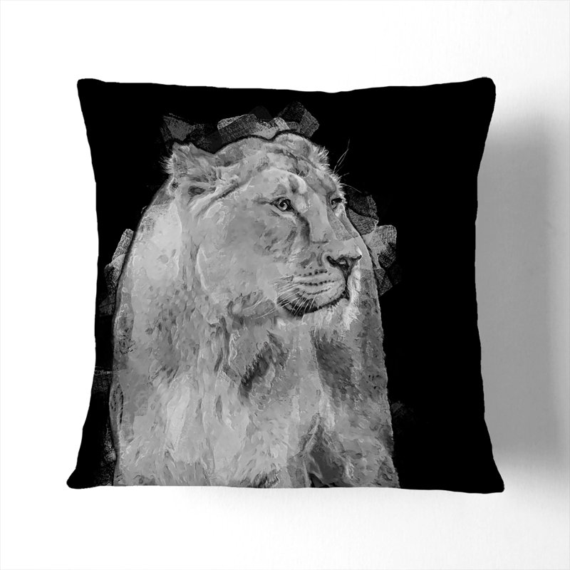 Wild Lioness Cushion with Filling, Black, 55cm H x 55cm W x 20cm D