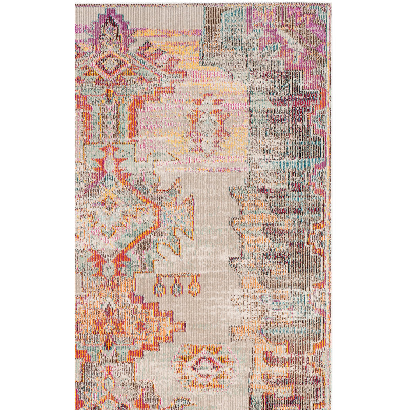 Tapis gris pâle / mauve de style Sud-Ouest Aliesha-May, Carré 7 pi