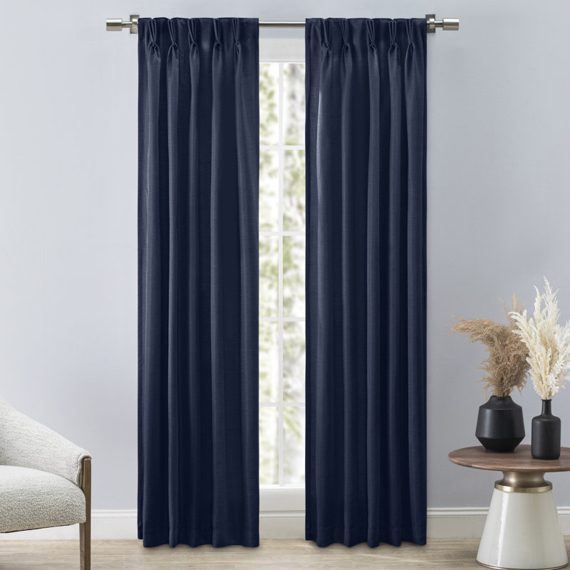 Switi Premium Pinch Pleat Pair Room Darkening Curtains w/ Back Tabs, Navy, 25" W x 84" L