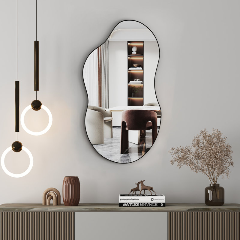 Buckwalter Asymmetrical Metal Framed Wall Accent Mirror, Black, 82cm H x 48cm W