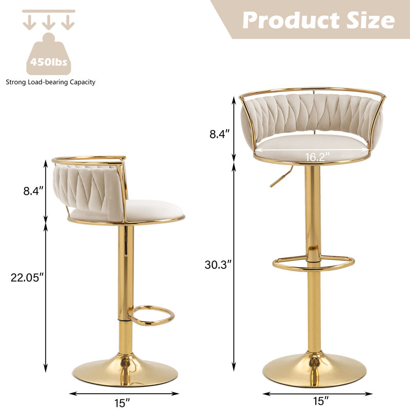 Tabouret de bar Christal, Or, Ivoire