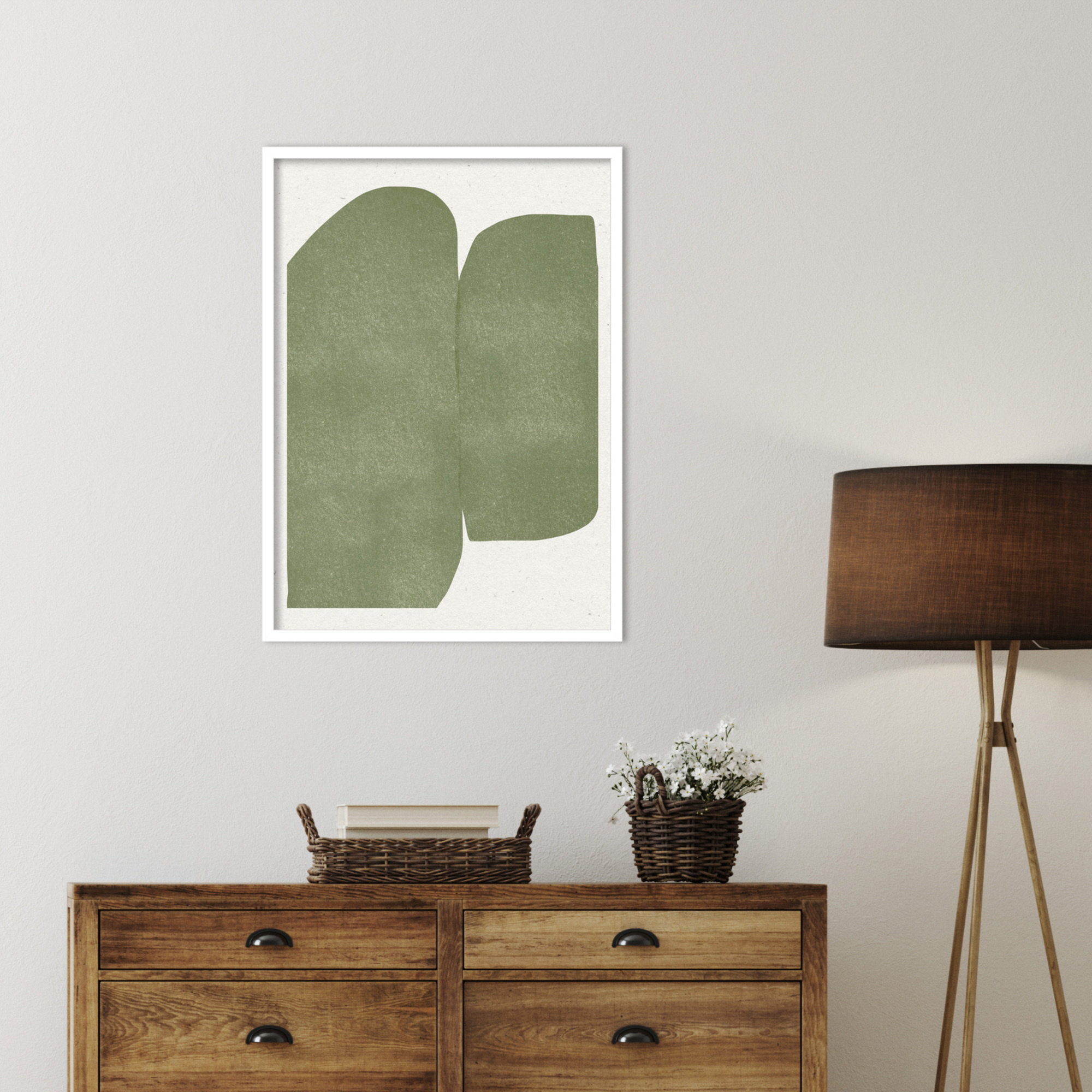 Green Paper Cut Modern by The MIUUS STUDIO Wood Framed Wall Art Print, 33" H x 24" W, White