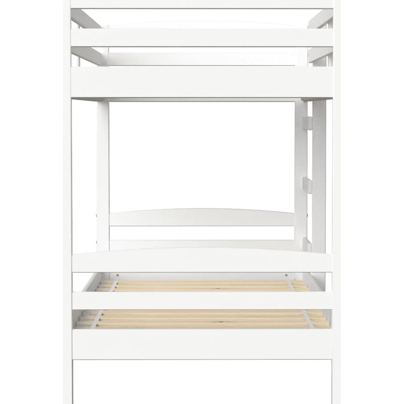 Lit superposé simple en bois de pin massif, lit convertible, couleur blanche, garde-corps pleine longueur, 3 marches, sans sommier, cadre de lit détachable peu encombrant avec garde-corps haut et blanc intégré