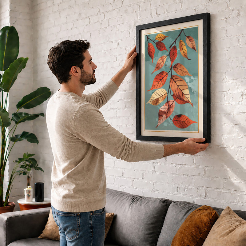 Autumn Leaves Falling Botanical - Framed Print, Walnut, A1 - 84.1 x 59.4 cm