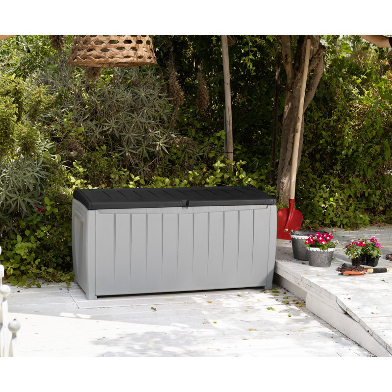 Keter 90 Gallon Black and Gray Lockable Plastic Deck Box