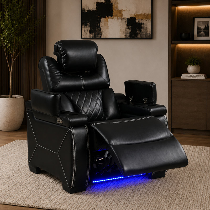 Fauteuil inclinable Akenzie, Cuir véritable noir