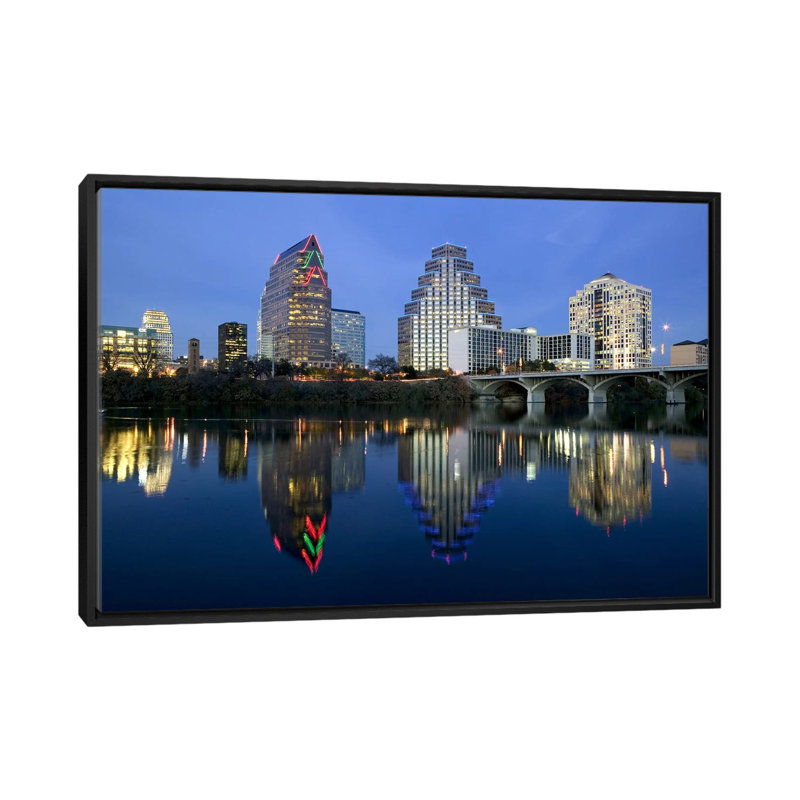 «Panoramic Town Lake, Austin, Texas», reproduction de photo sur toile, H 18 po x l 26 po x P 1,5 po, Toile avec cadre noir