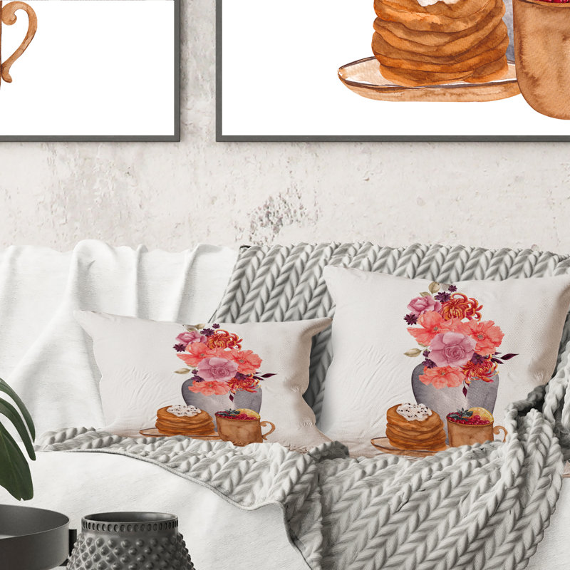 Composition d'automne avec tartes aux fruits et boissons chaudes - Coussin décoratif à imprimé décontracté, 16 po x 16 po
