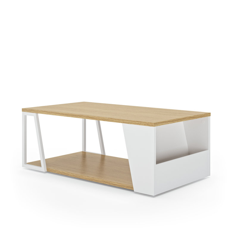 Sharrion Floor Shelf Coffee Table, White/Light Brown, Light Oak Veneer