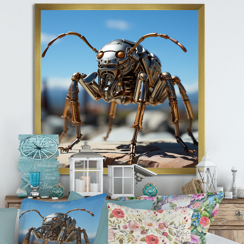 Fourmis industrielles II sur toile, Cadre doré simple, H 16 po x l 16 po x P 1 po