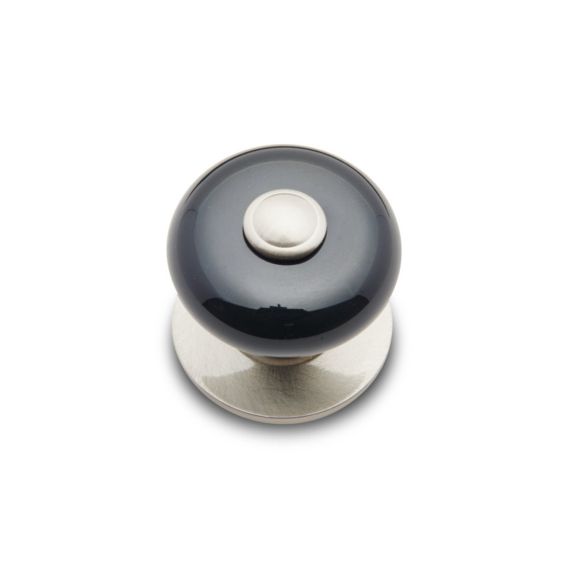 Poignée en porcelaine avec embout CK Series, H 1,25 po x l 1,25 po x P 1,38 po, Noir / nickel satiné