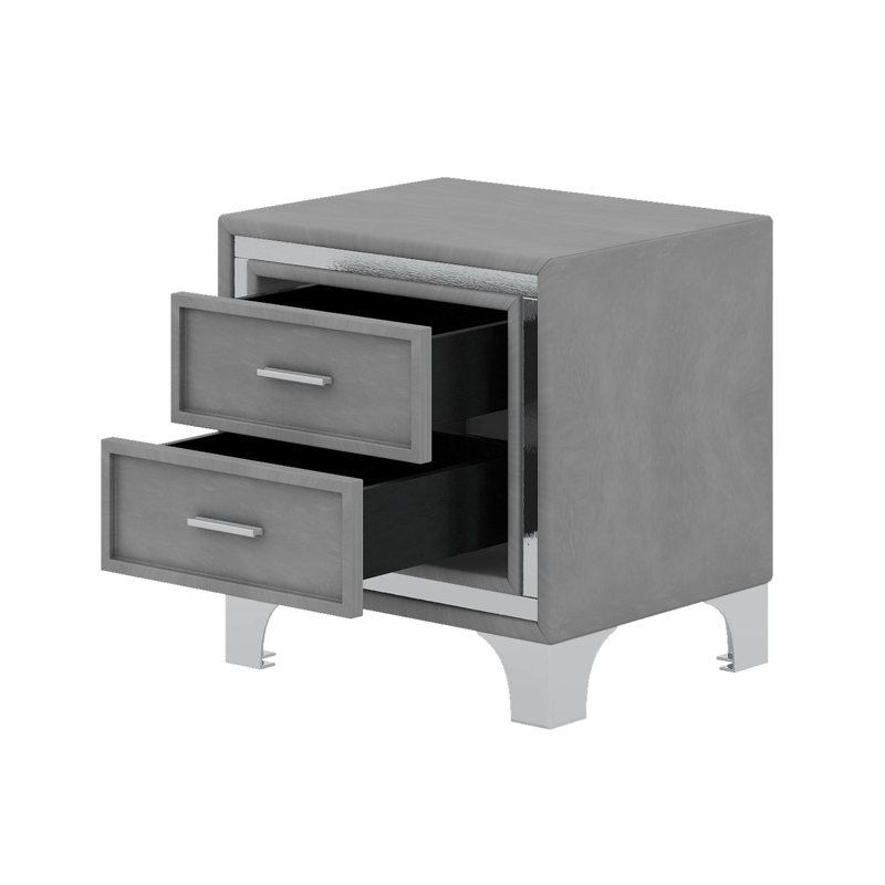 Ensemble de chambre à coucher 3 pièces, grand lit plateforme tapissier avec lumières DEL et deux tables de chevet