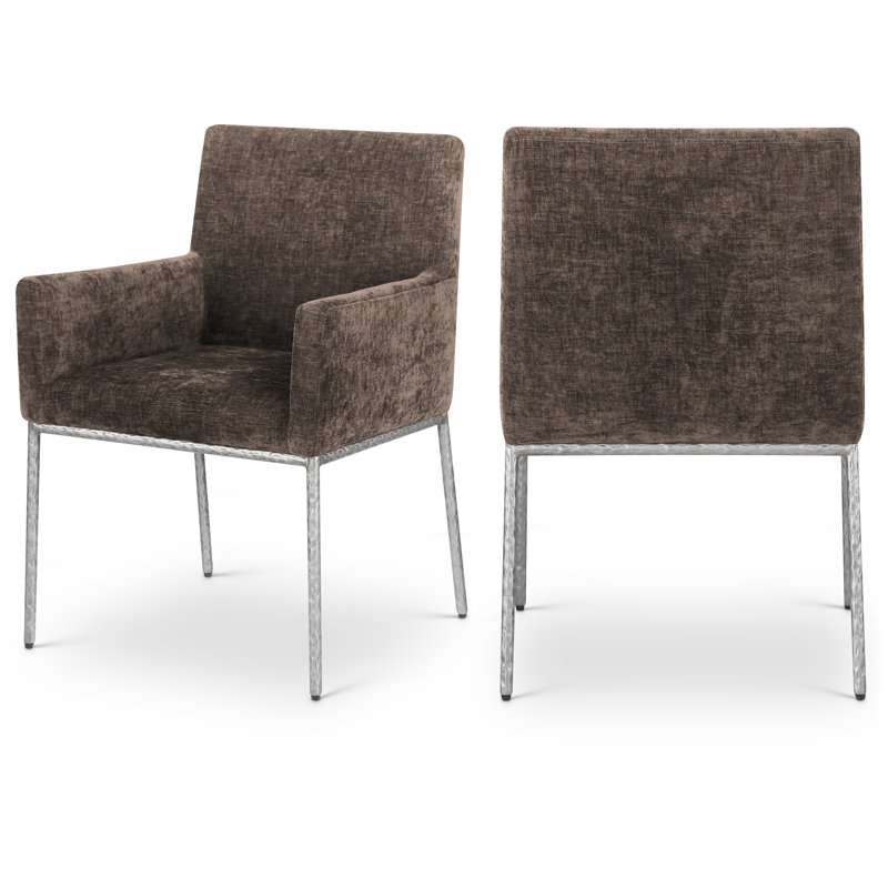 Chaise en chenille Reeves, Tissu chenille brun, Argent brossé