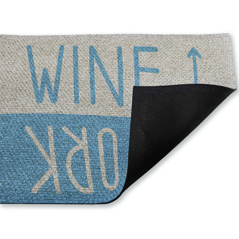 Tapis de porte d'extérieur bleu Work & Wine, design par Lil 'Rue, 18 po x 30 po, Bleu/gris