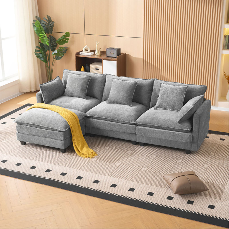 Canapé 3 places avec repose-pieds avec rangement pour le salon, la chambre à coucher et la chambre compacte, canapé modulaire rembourré, banc en L avec repose-pieds