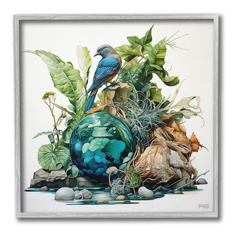 Oiseau avec forêt, art de la giclée encadrée par RB, Estampe numérique Farmhouse, H 17 po x l 17 po