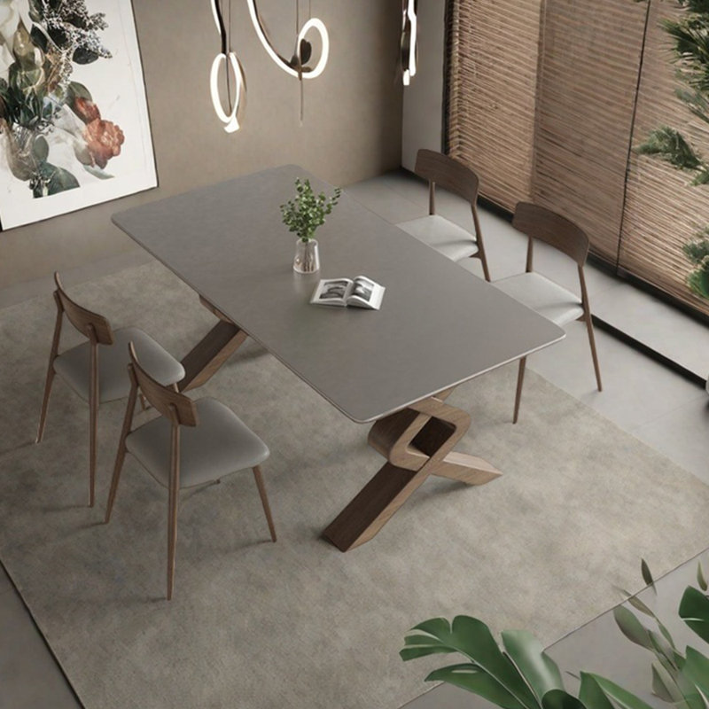 Sintered stone ash dining table set, 29.53"H x 62.99"L x 31.5"W