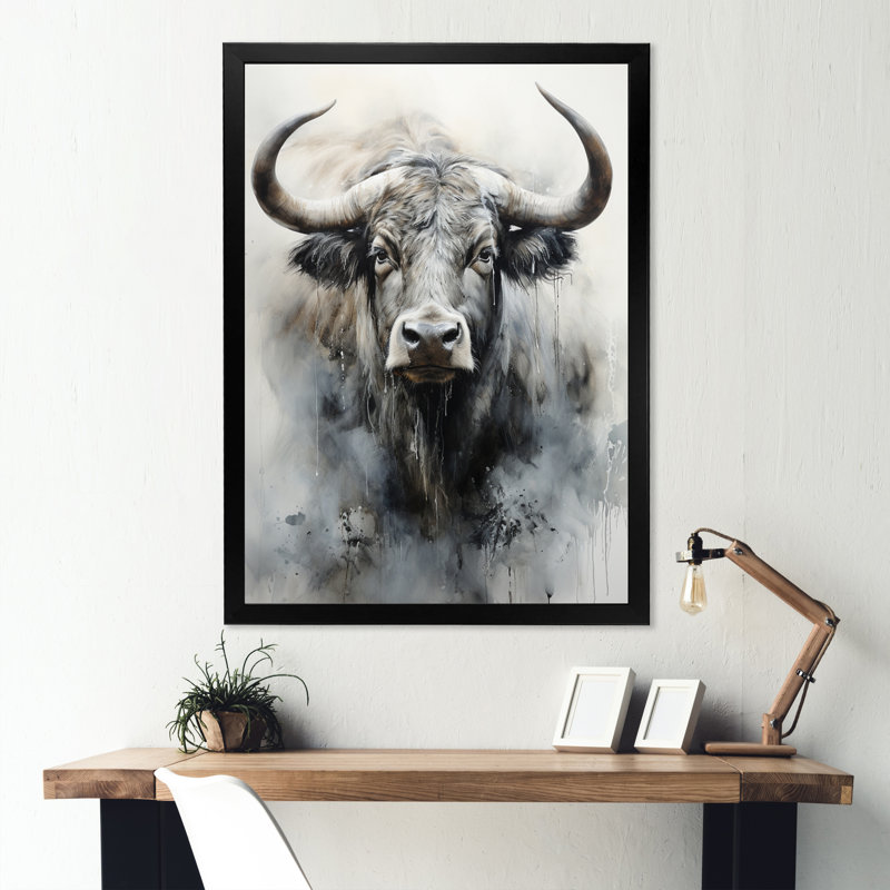 Asian Art Yaks Sumi I - art mural asiatique sur toile, H 32 po x l 24 po x P 1 po, Cadre photo noir