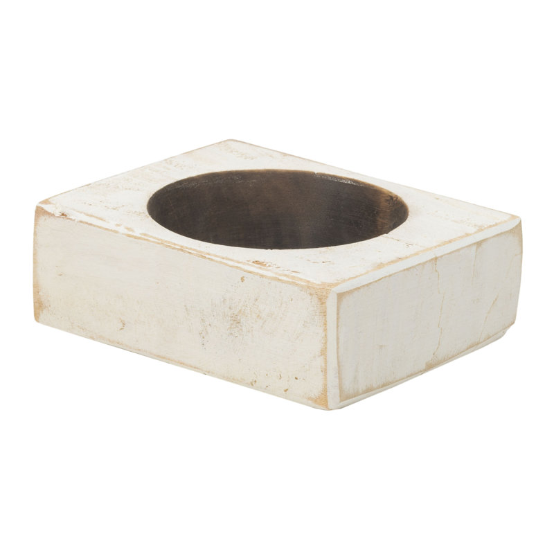 1 Hole Cheese Mold Candle Holder, Wooden Candle Holders for Table Centrepiece, White Distressed