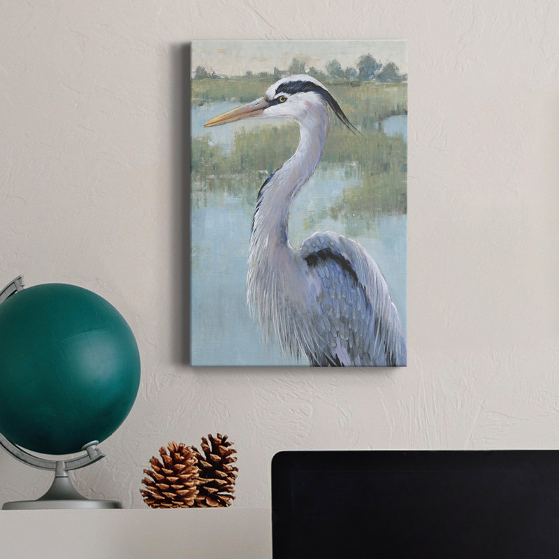 Blue Heron Portrait I - Toile tendue avec châssis de qualité supérieure - prête à être accrochée, H 36 po x l 24 po x P 1 po