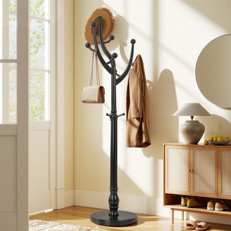 Ameeta 8-Hook Solid Wood Coat Rack, Black
