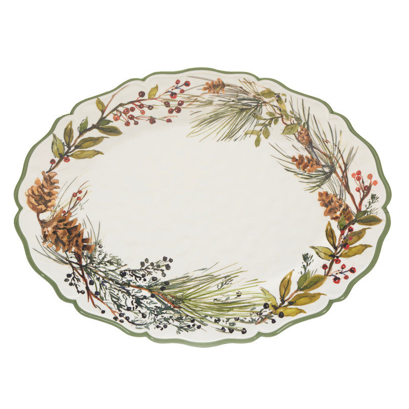 Winter's Forest Melamine Christmas Platter Set, Round and Oval