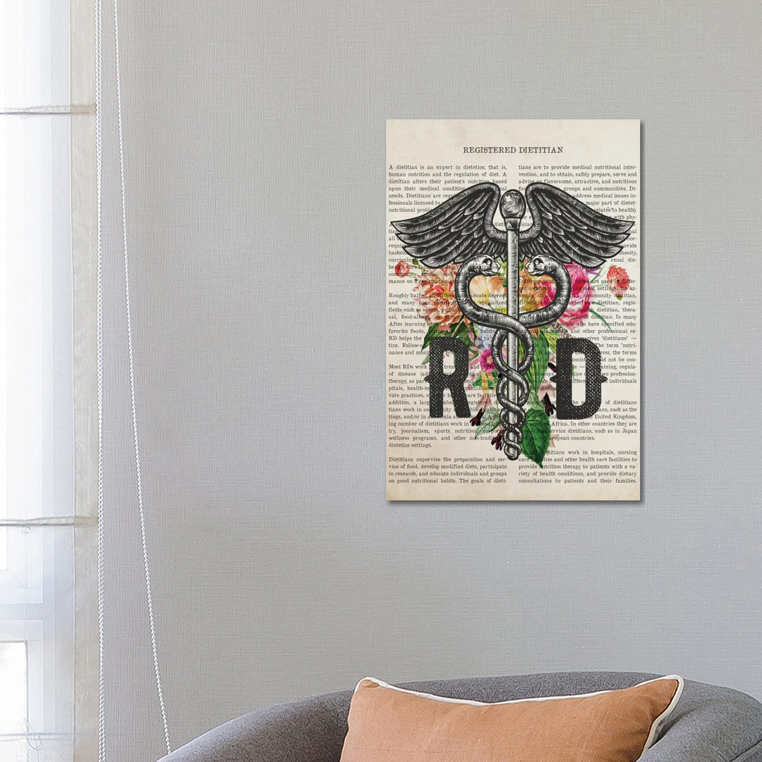 RD, Registered Dietitian With Flowers Print by Aged Pixel - Wrapped Canvas Print