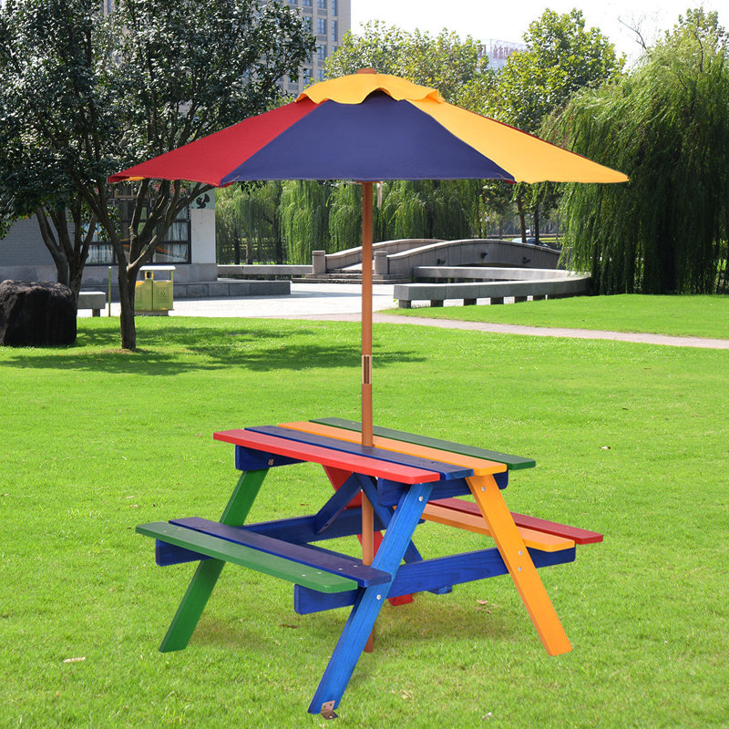 Rectangular Fir Solid Wood Outdoor with Umbrella Hole Picnic Table - 71 cm W 79 cm D