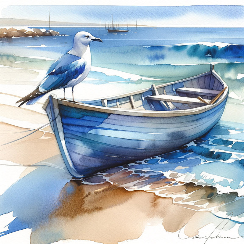 Harbour Guardian - Mouette et chaloupe - impression sur toile tendue, H 40 po x l 40 po x P 1,5 po