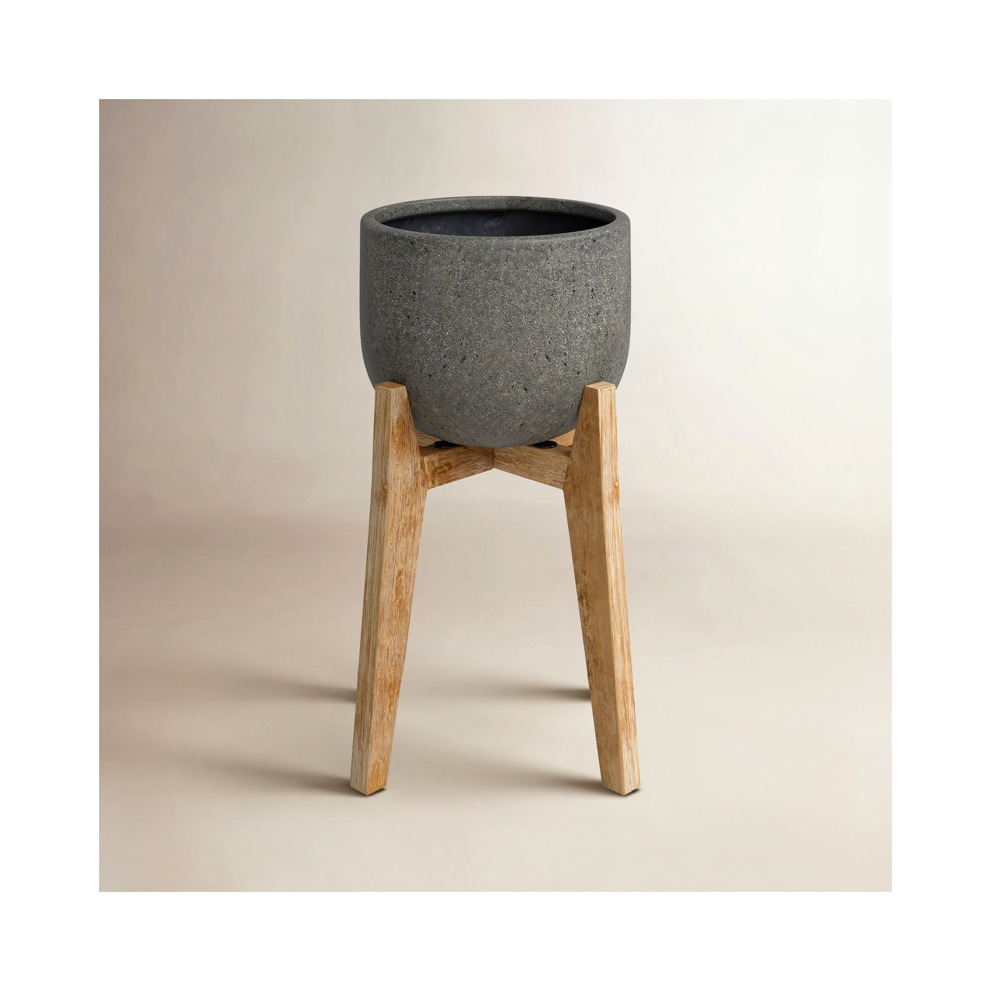 Enola Weather Resistant Stone and Solid Wood Pot Planter, 31.9" H x 19.1" W x 19.1" D