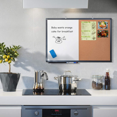 36" x 24" Wall Mounted Combination Board Magnetic Dry Erase Whiteboard and Cork Bulletin Board