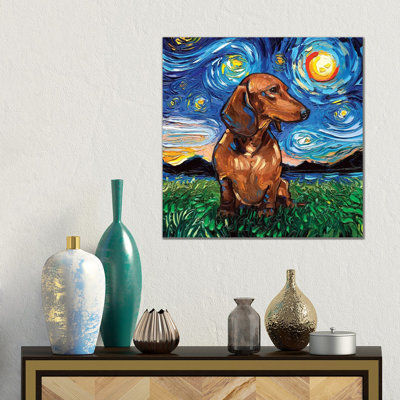 Teckel brun à poil court - giclée sur toile tendue avec châssis