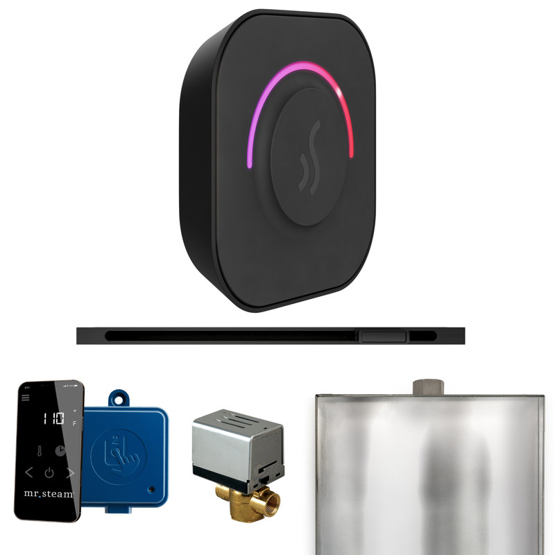 ButlerTouch Steam Shower Control Package with TempoTouch Control and Linear Steamhead , Matte Black
