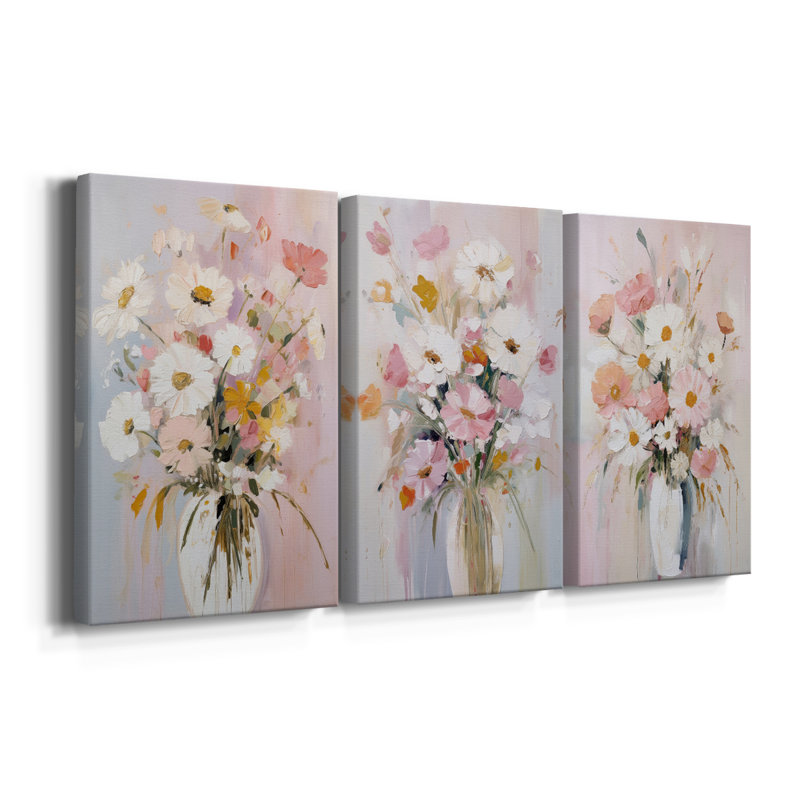 Étude florale série CX III - Ensemble de 3 toiles tendues avec châssis - Prêt à être accroché, H 60 po x l 40 po