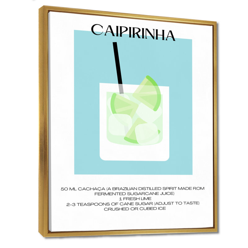 Caipirinha, cocktail brésilien - Art mural cocktails, H 32 po x l 24 po, Cadre flottant doré