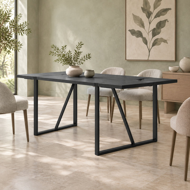 Modern Rectangular Engineered Wood Dining Table, Black, Black