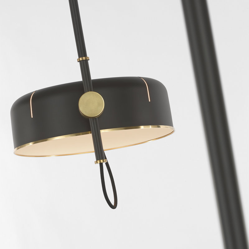 Thomas O'Brien Oso 75" Arc Reading Floor Lamp in Polished Nickel, Iron, Modern Iron/Hand-Rubbed Antique Brass
