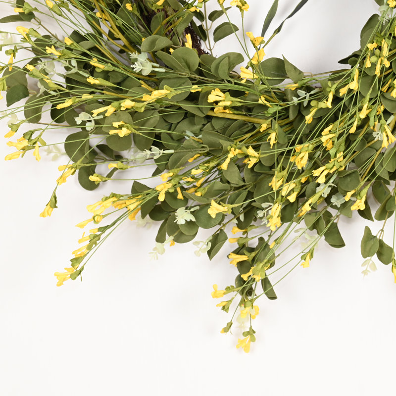 Couronne florale d'eucalyptus de printemps 26 po, Vert / Jaune