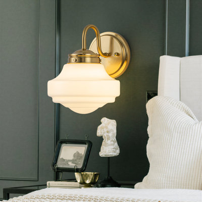 1-Light Milk Glass Mushroom Wall Sconce, Art Deco Bathroom Vanity Light for Bedroom Hallway Entryway