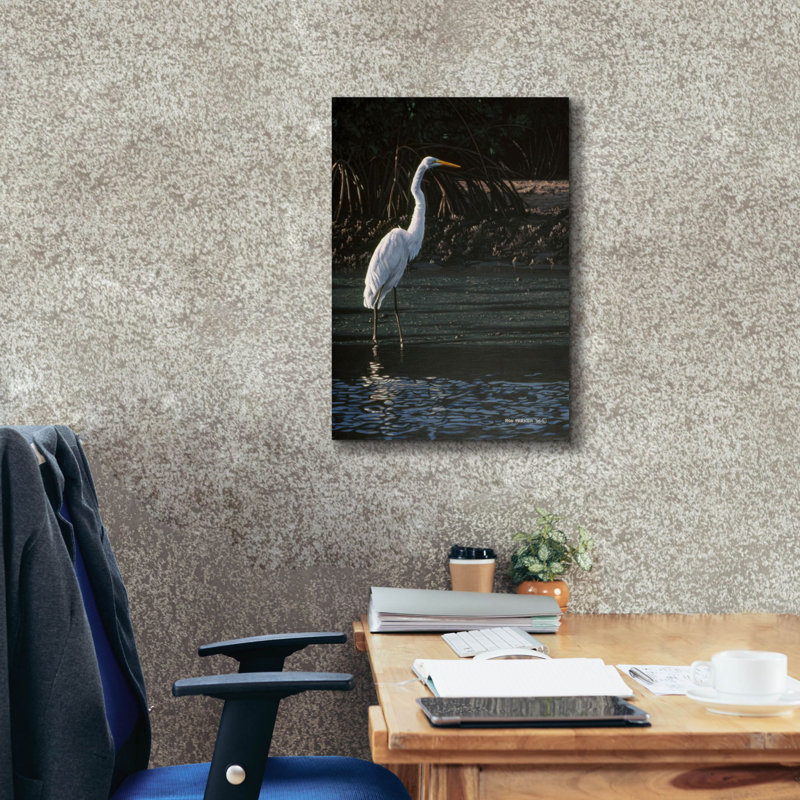Grande aigrette sur toile par Ron Parker, H 26 po x l 18 po x P 0,75 po